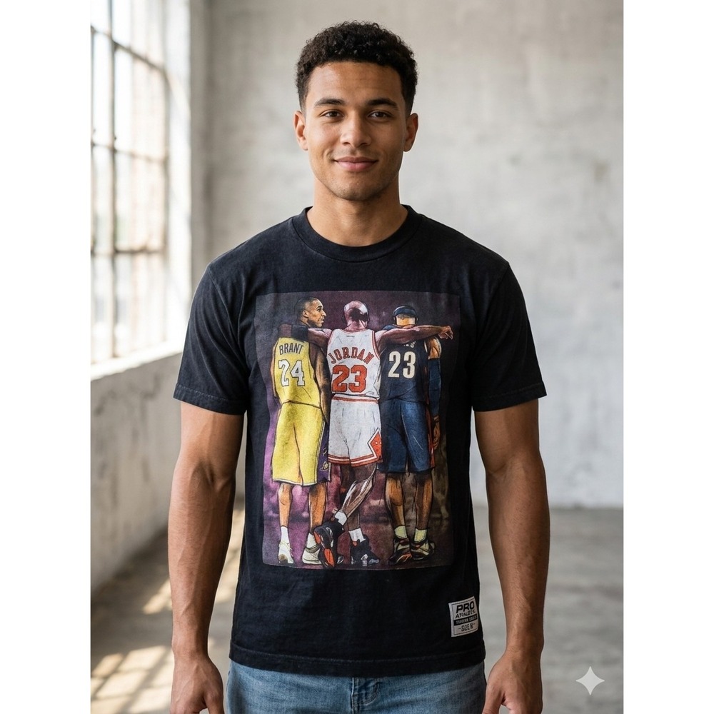 Rare Kobe, Jordan, Lebron "Legends" Graphoic Tee - Black - Size M